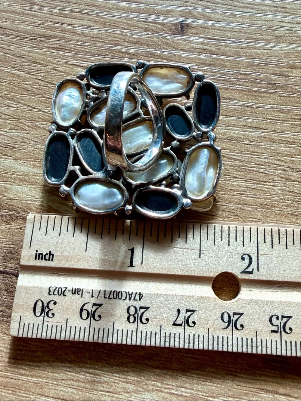 Vintage CFJ THAI 925 Sterling Silver Baroque Pearl Black Onyx Cluster Ring Sz 8